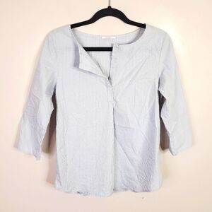 Chattawak Designer Pinstriped Cotton Coastal Preppy Quiet Luxury Blouse 0
